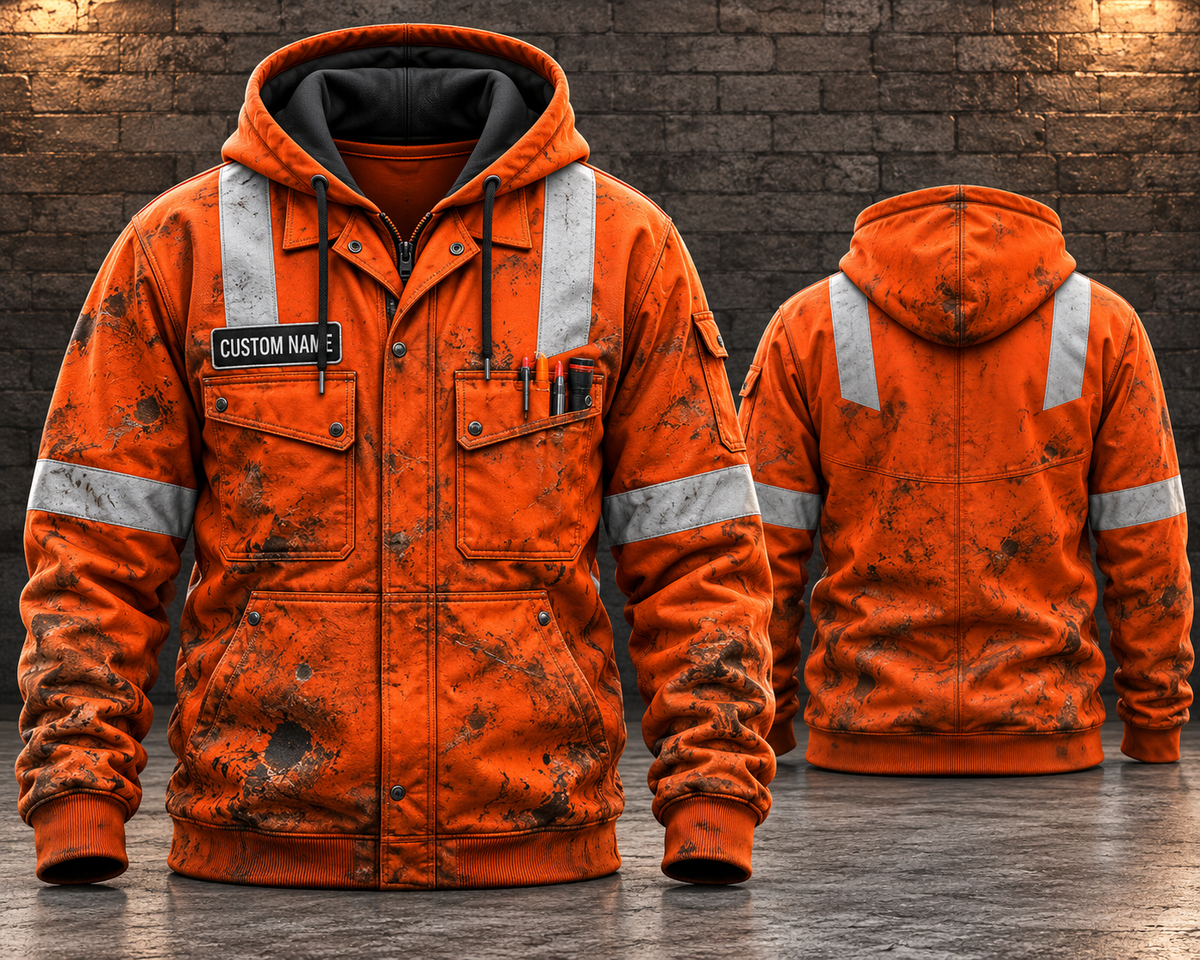 Personalized Oilfield Worker Orange 3D Hoodie - Custom Name Oil Rig Workwear