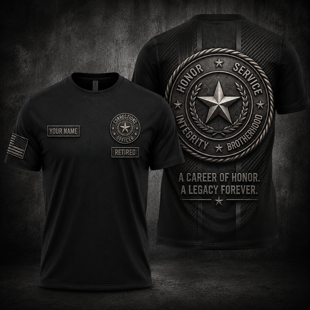 Custom Name Retired Corrections Officer 3D T-Shirt - Personalized Honor Service Integrity Gift