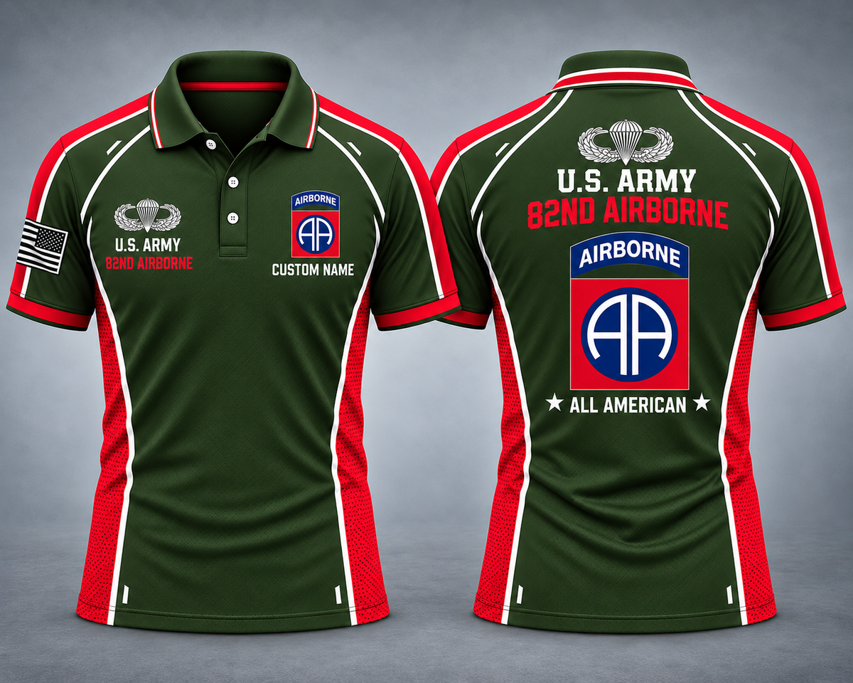 US Army 82nd Airborne Division All American Custom Name Polo Shirt