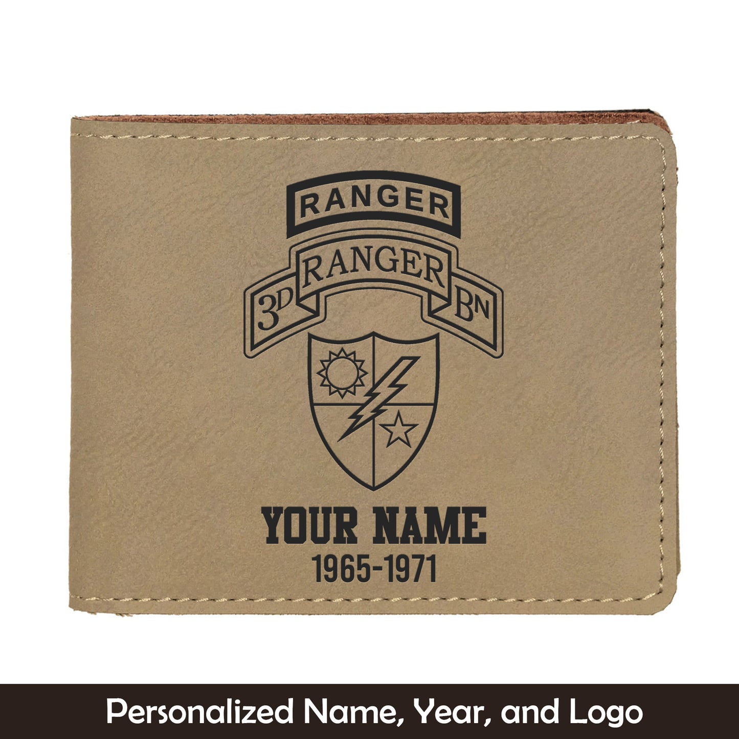 Custom Name And Year US Army 75th Ranger Regiment Airborne Ranger Battalion Insignia Leatherette Bifold Wallet (Made in US)