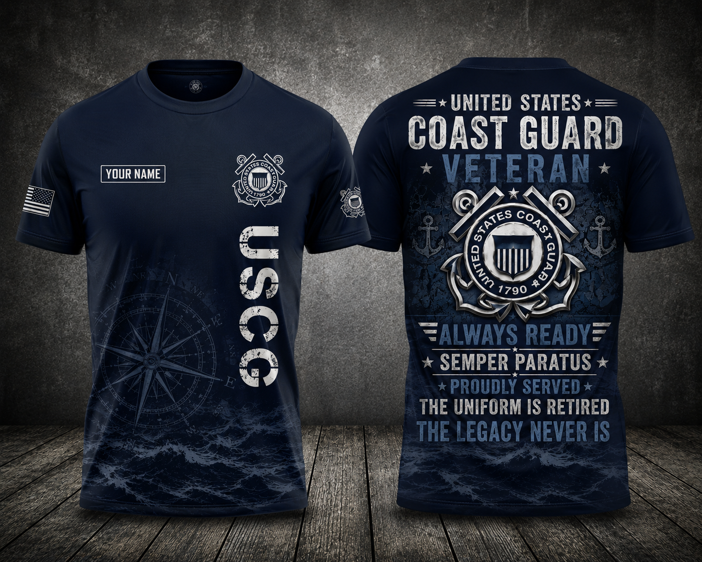 Custom Name US Coast Guard Veteran Always Ready Semper Paratus 3D T-Shirt