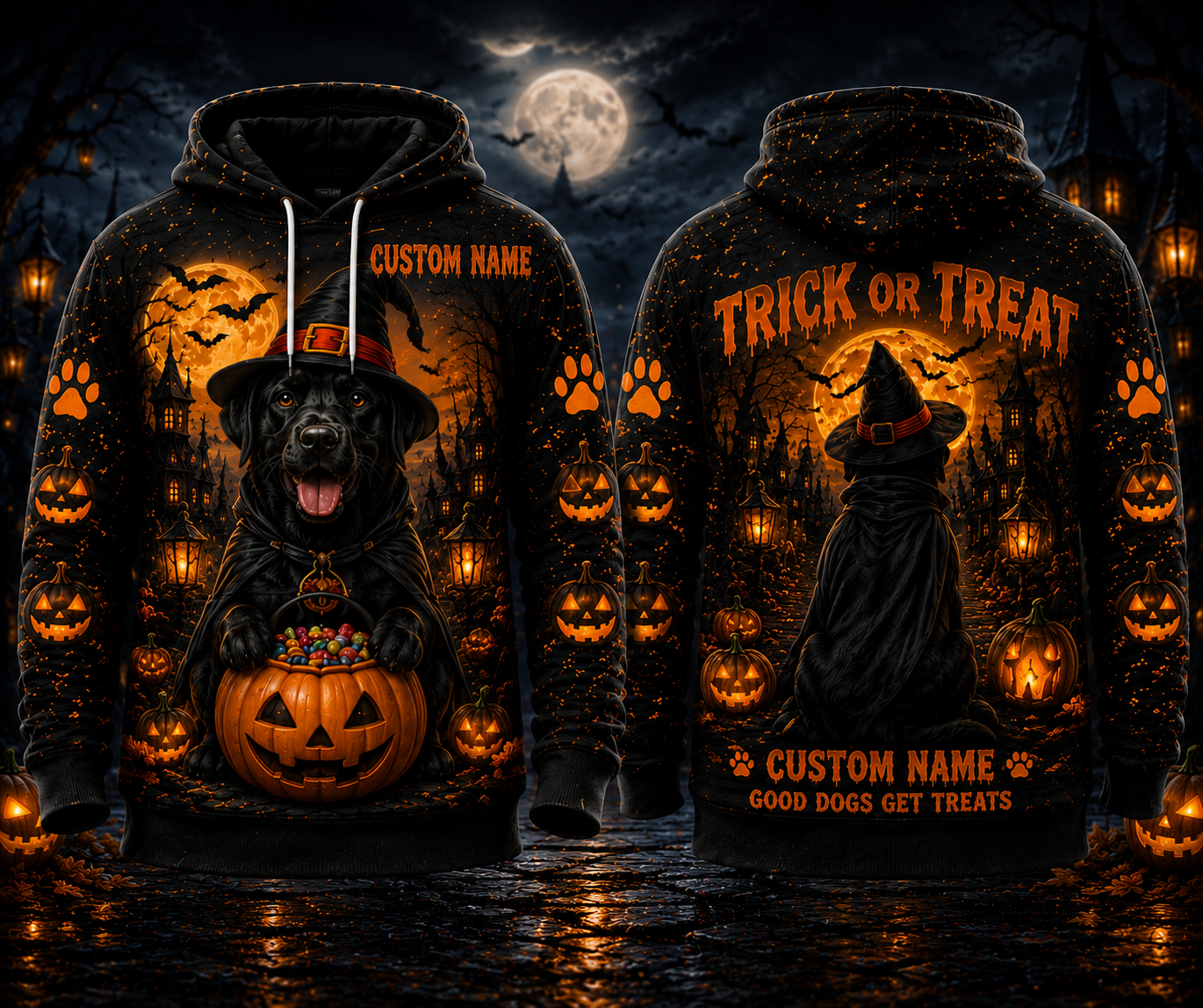 Custom Name Labrador Retriever Trick or Treat Halloween 3D Hoodie