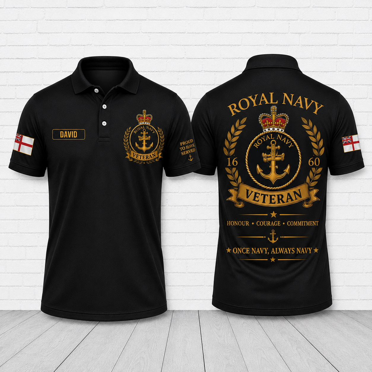 Royal Navy Veteran Polo Shirt - Personalized Name Military Veteran Gift for Royal Navy Veterans