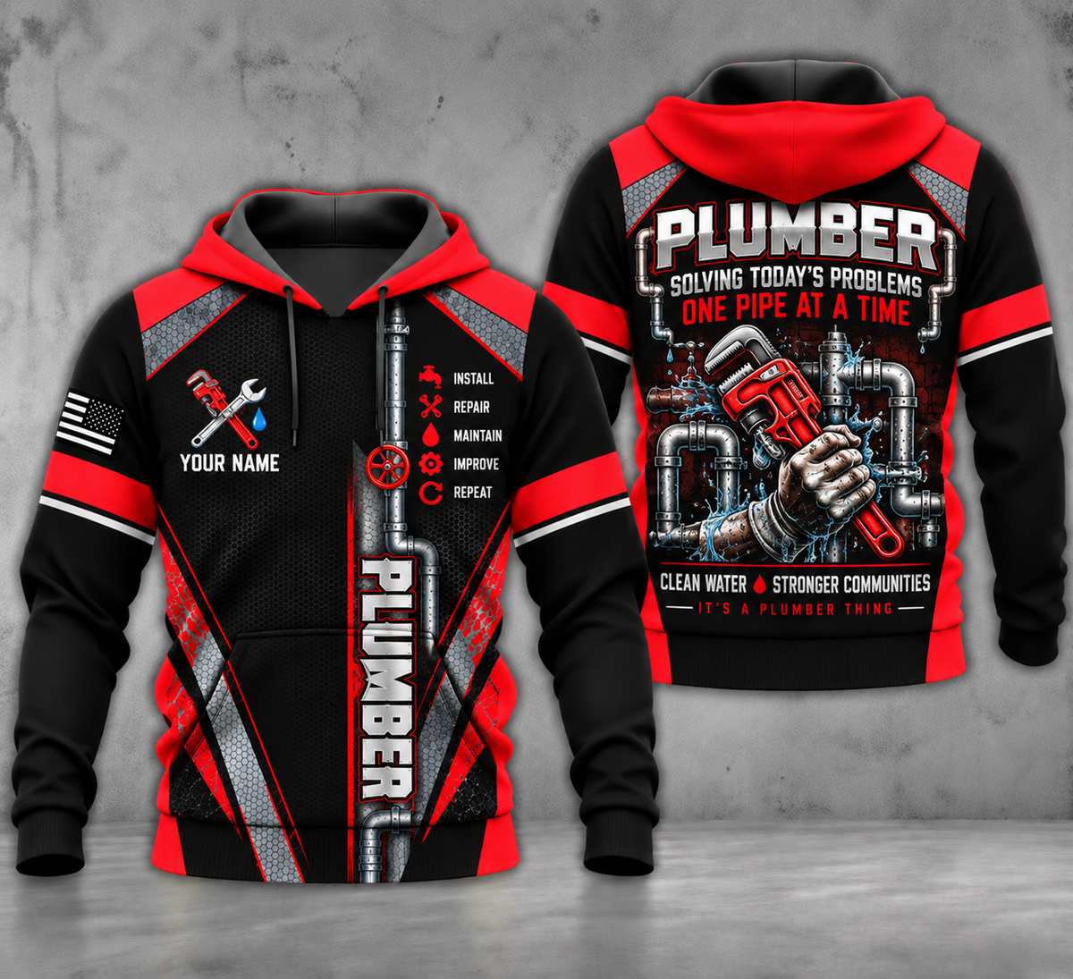 Custom Plumber 3D Hoodie - Solving Today's Problems One Pipe At A Time