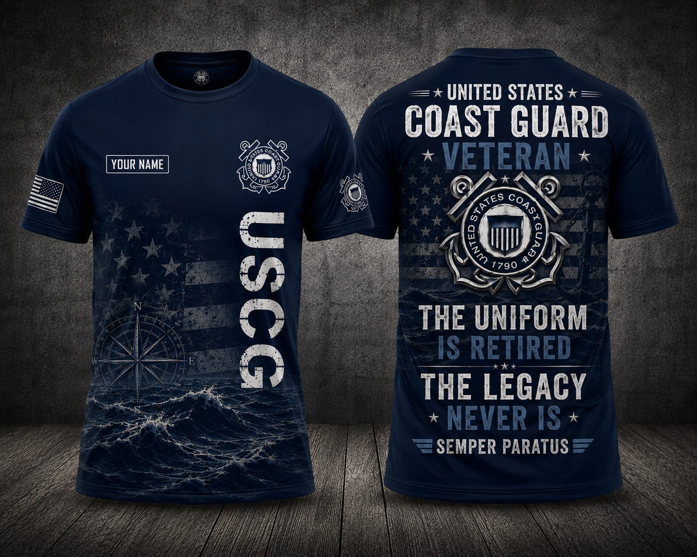 Custom Name US Coast Guard Veteran The Legacy Never Is Retired 3D T-Shirt