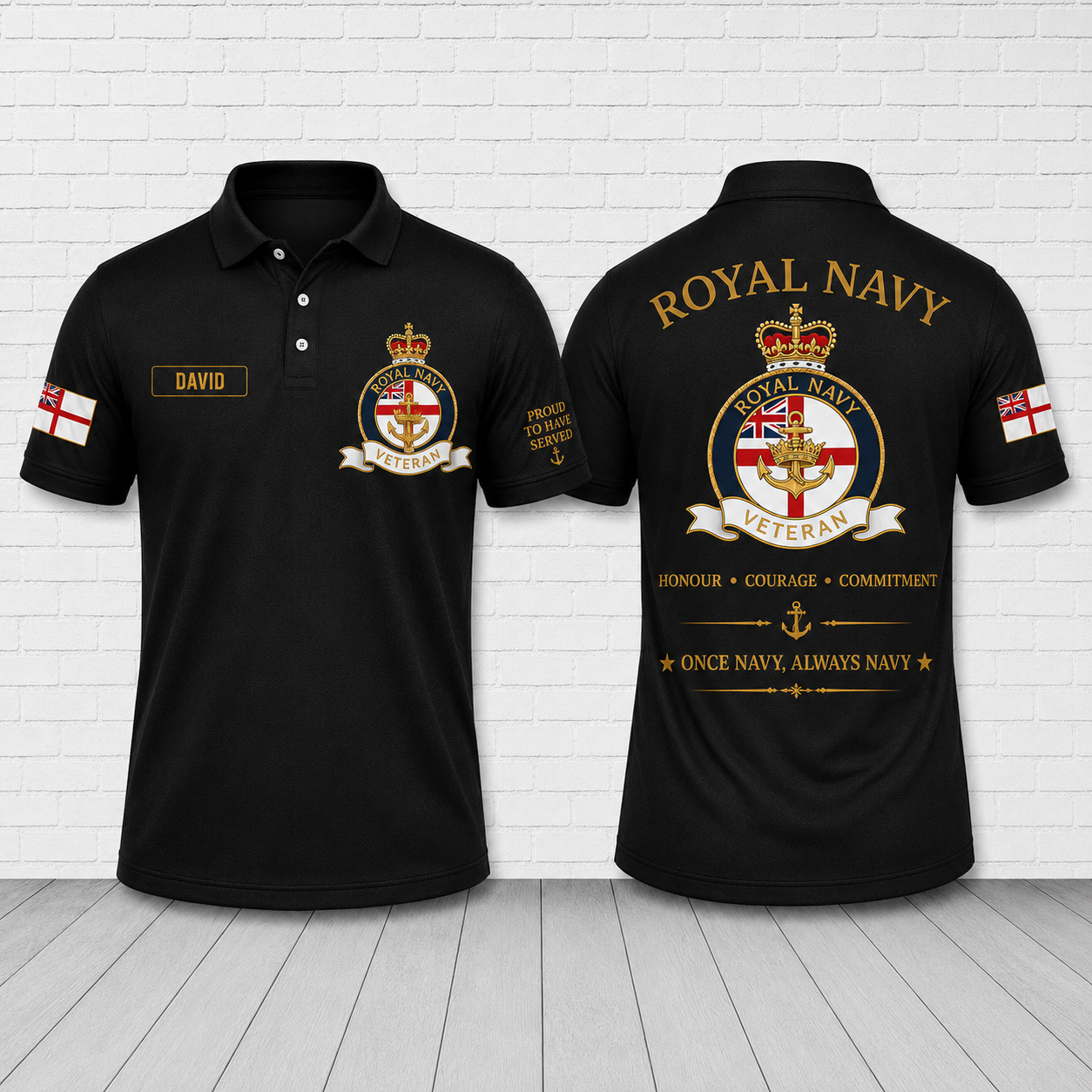 Royal Navy Veteran Polo Shirt - Personalized Name British Military Veteran Gift
