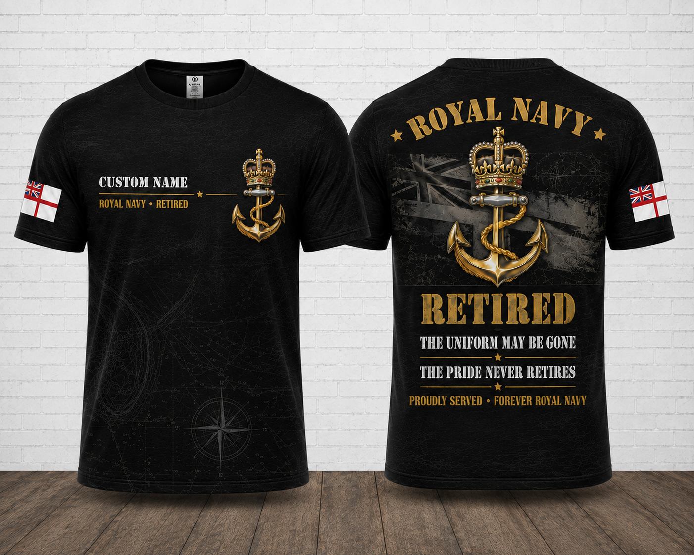 Custom Name Royal Navy Retired Veteran 3D T-Shirt