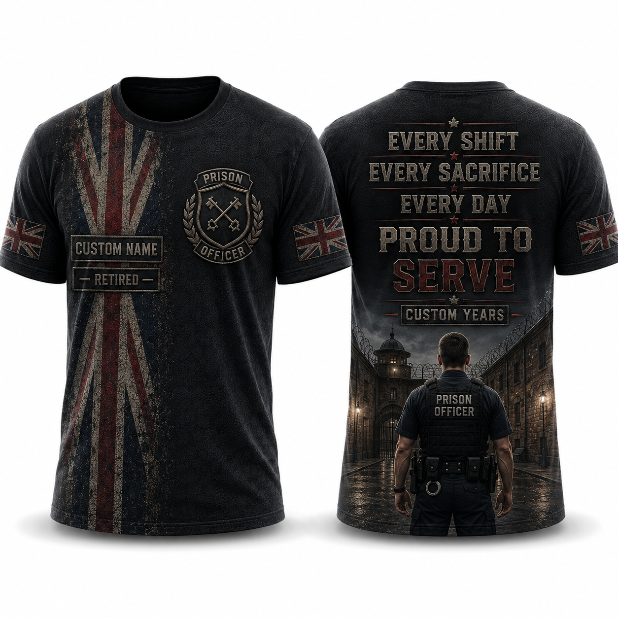 Custom Name Retired UK Prison Officer 3D T-Shirt - HM Prison Service Retirement Gift