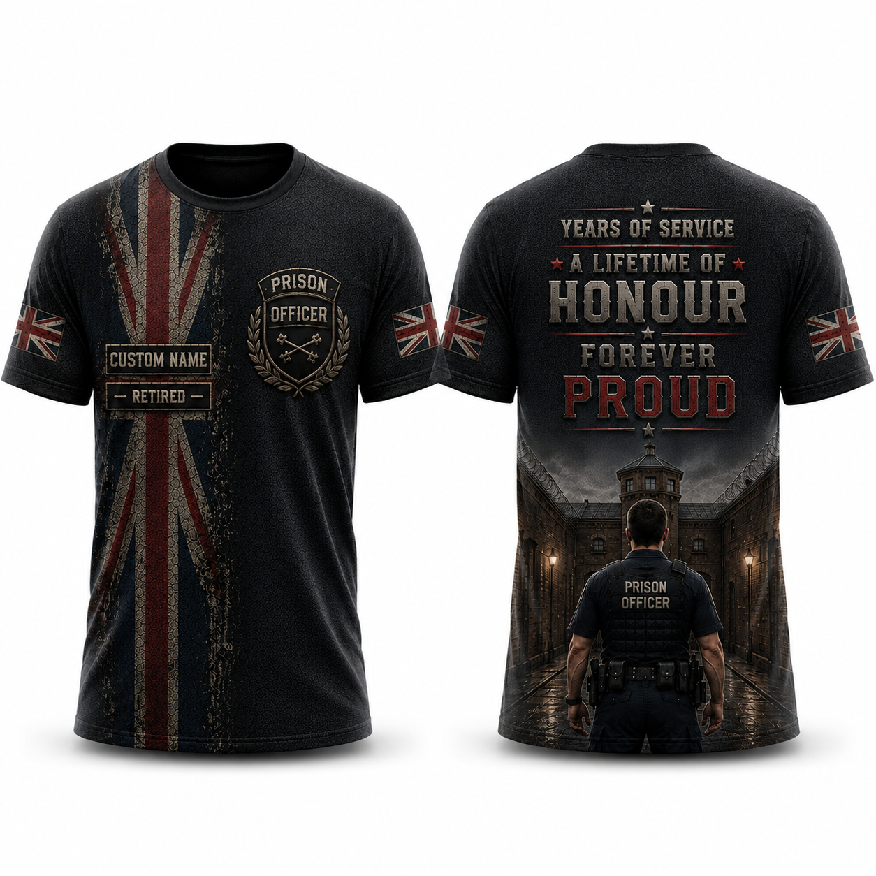 Custom Name Retired UK Prison Officer 3D T-Shirt - HM Prison Service Veteran Gift