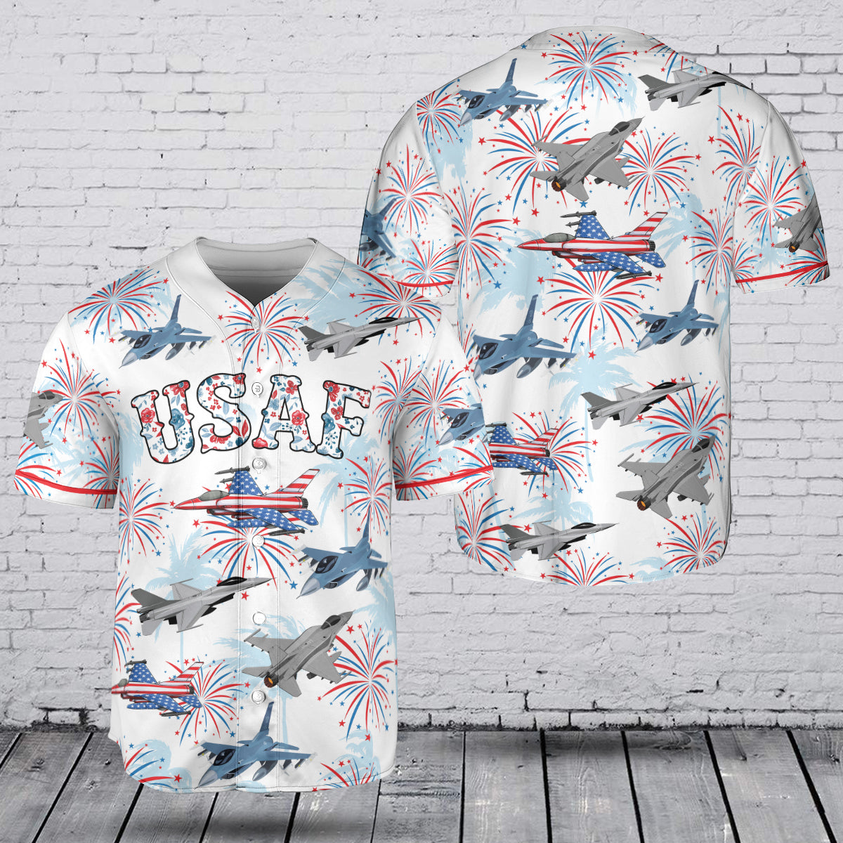 USAF F-16 Fighting Falcon 250th Anniversary, 4th of July Baseball Jersey