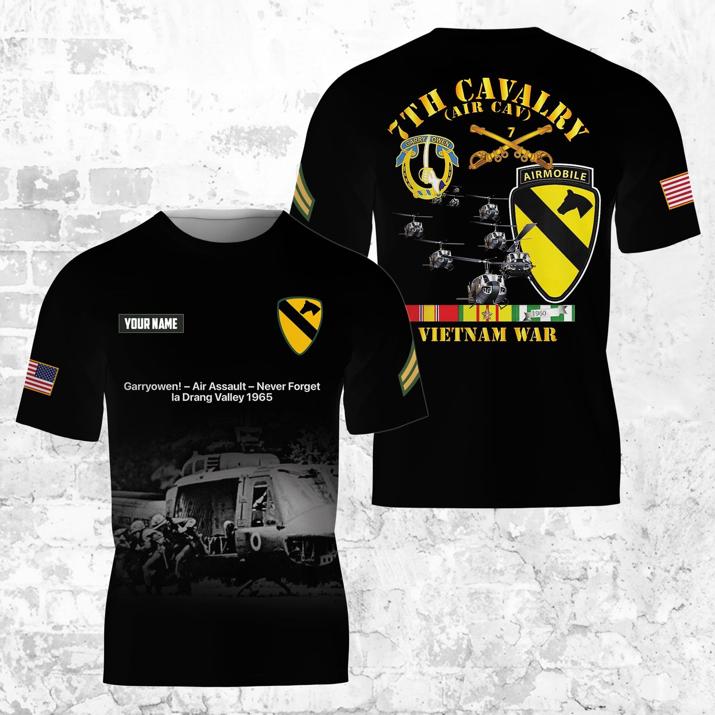 Custom Name & Rank 7th Cavalry Regiment (1st Cavalry Division) Ia Drang Veteran 3D T-shirt