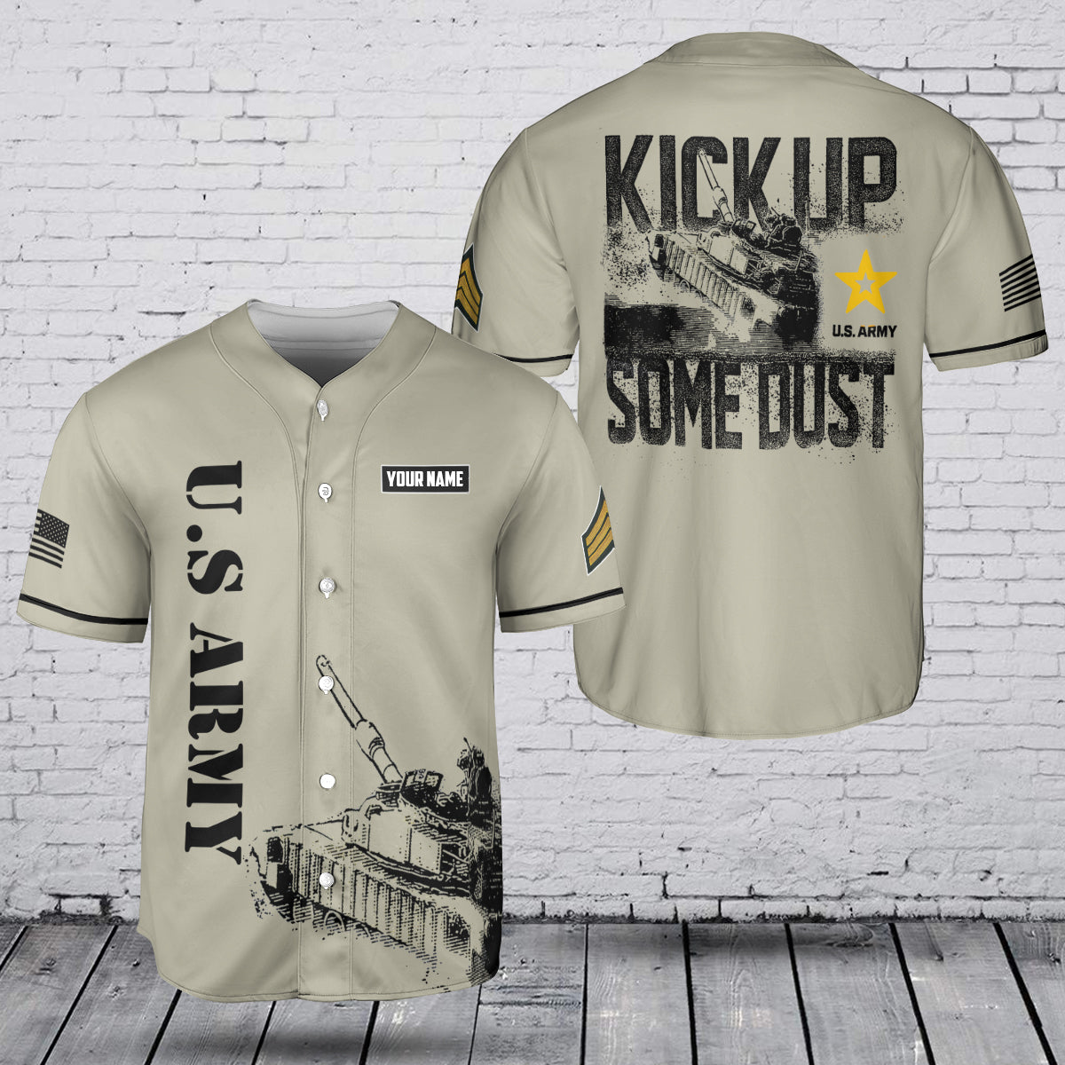 Custom Rank U.S Army M1 Abrams Baseball Jersey