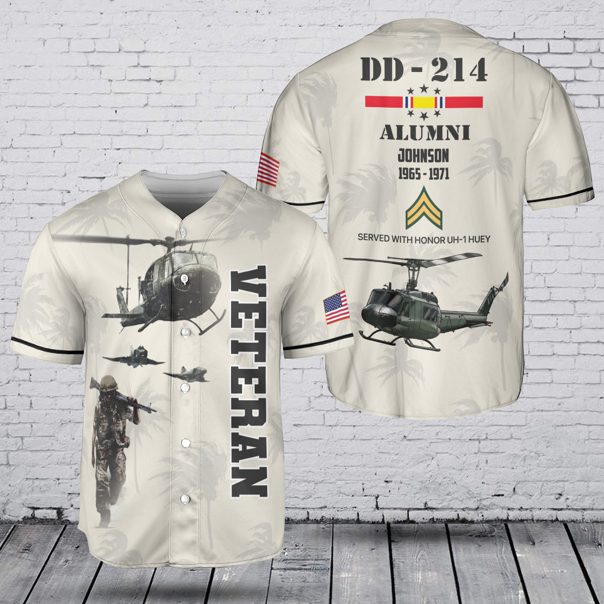Custom Name & Rank U.S Army Bell UH-1 Iroquois Veteran Baseball Jersey
