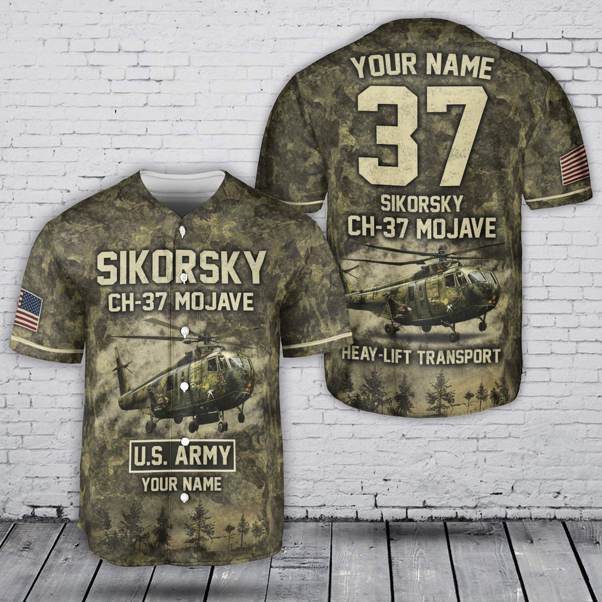 Custom Name & Number U.S Army Sikorsky CH-37 Mojave Baseball Jersey