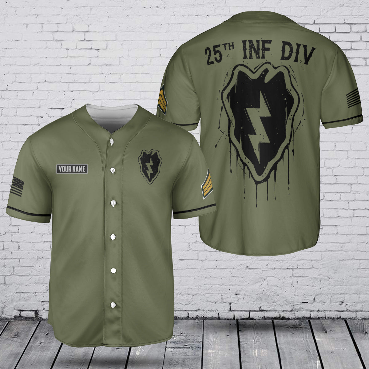 Custom Name & Rank U.S Army 25th Infantry Division Baseball Jersey