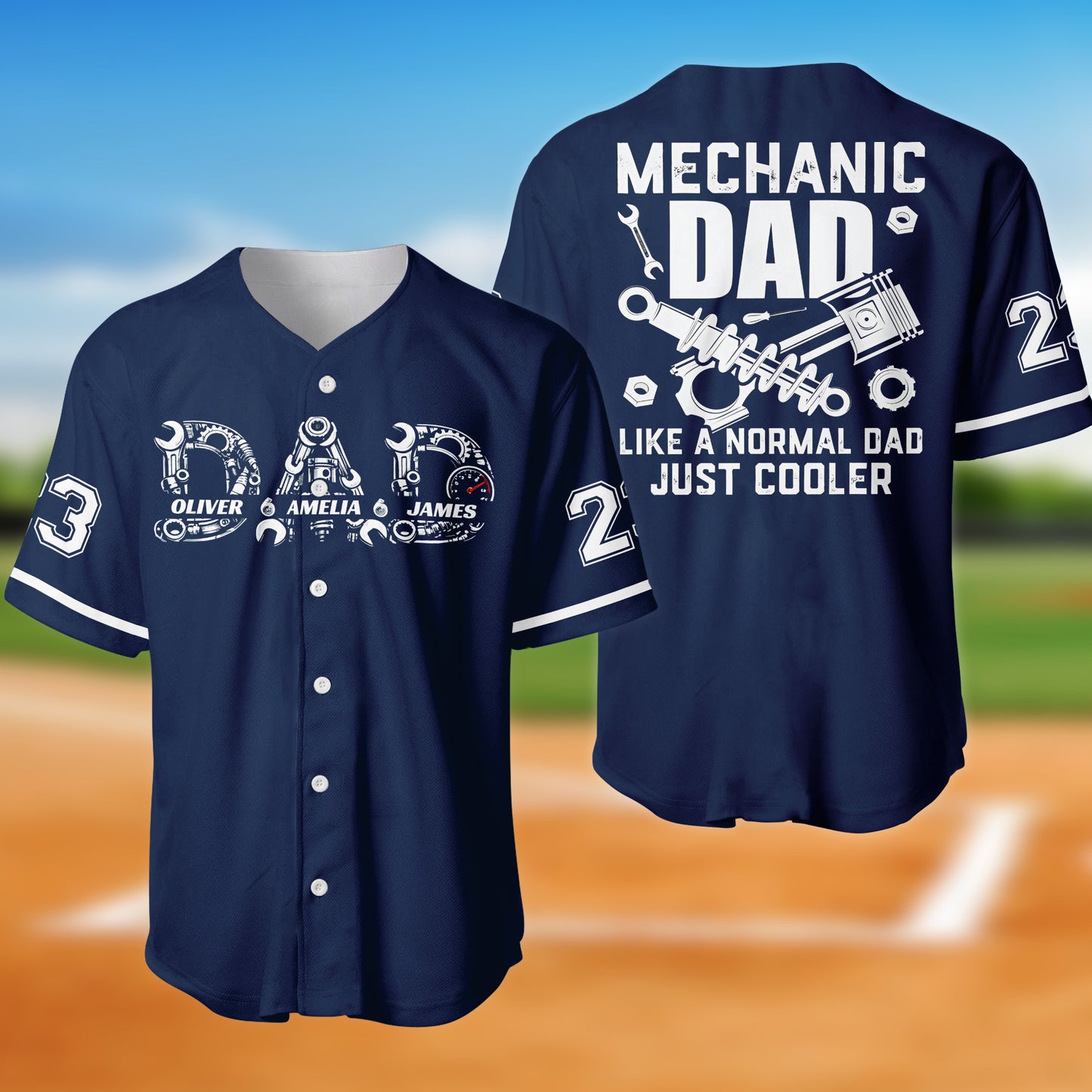 Custom Kids Names Mechanic Dad Father's Day Baseball Jersey