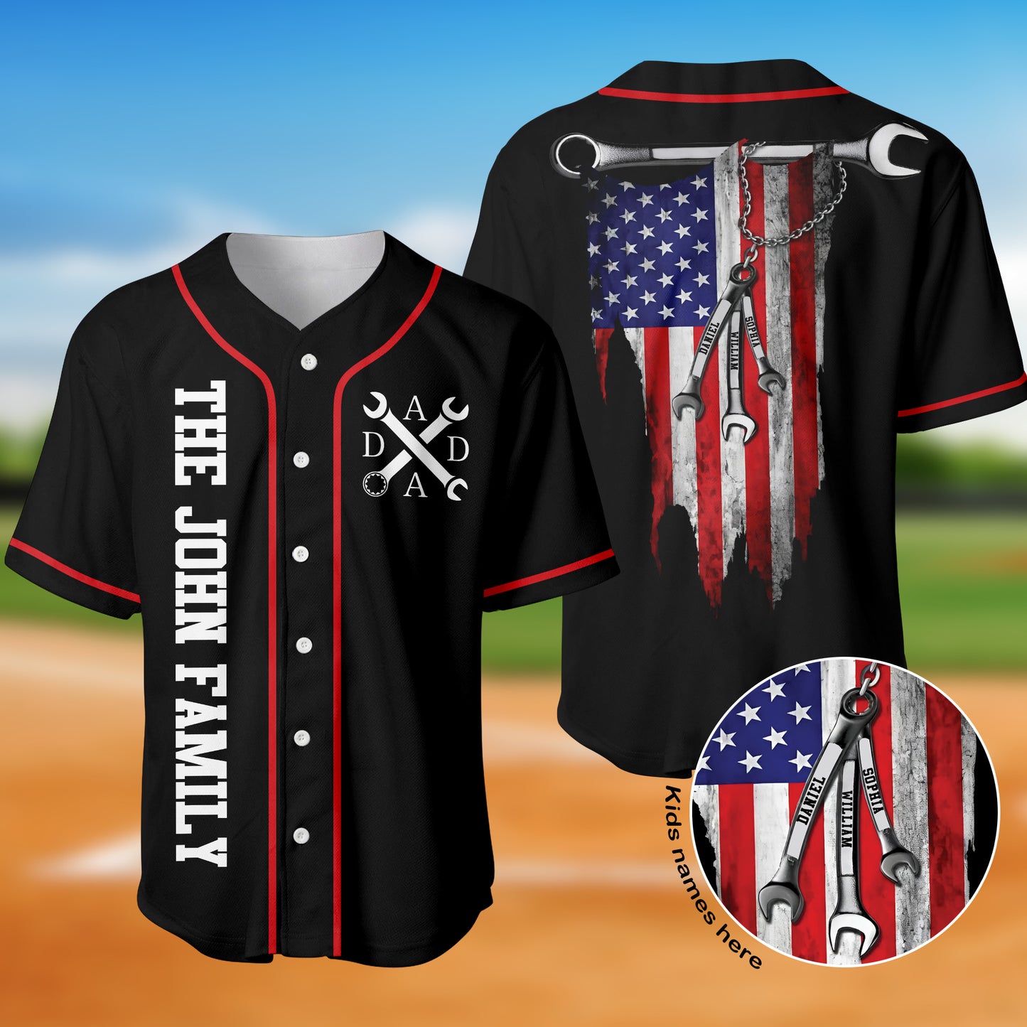 Custom Kids Names Mechanic Dad Father's Day Baseball Jersey