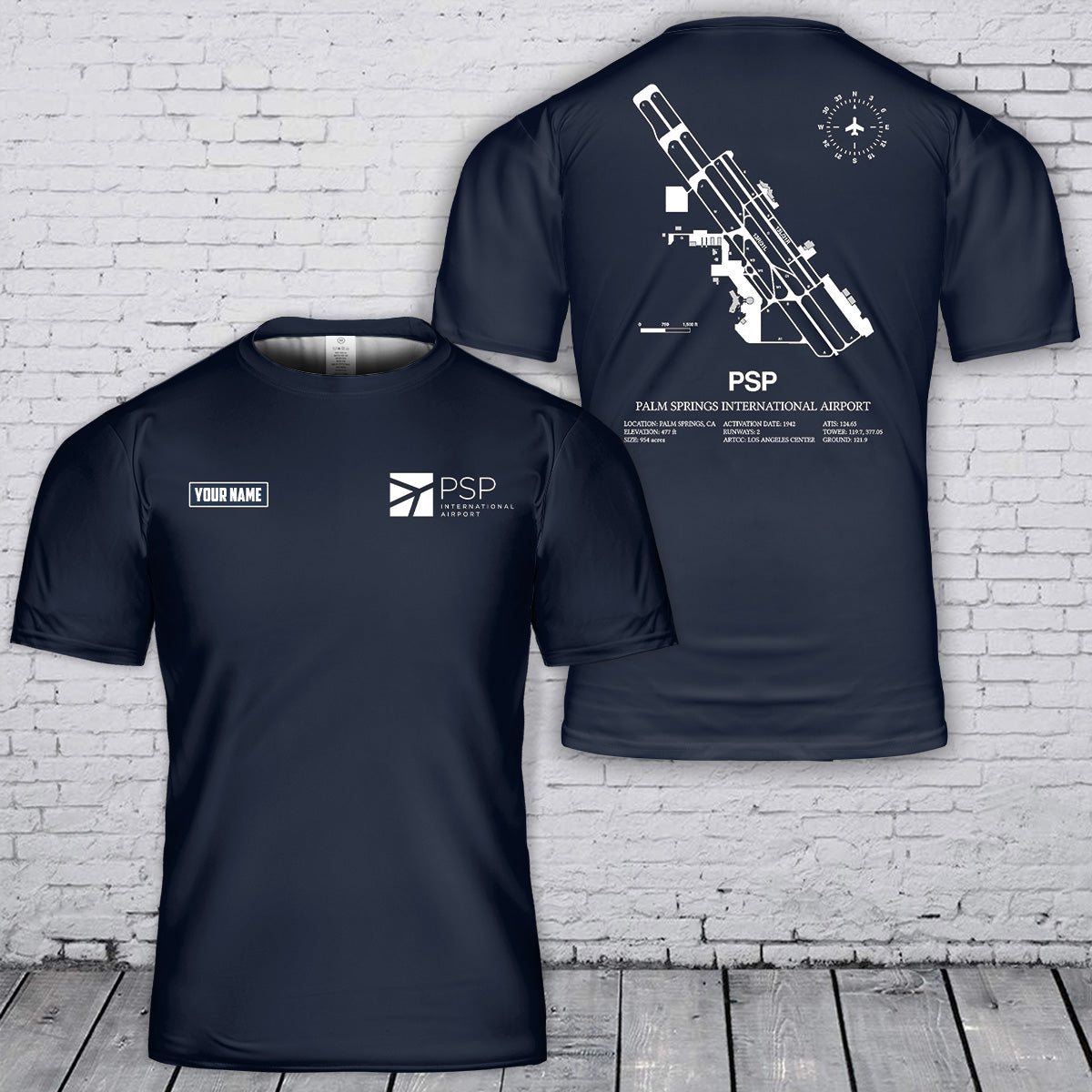 Custom Name Palm Springs International Airport Map 3D T Shirt