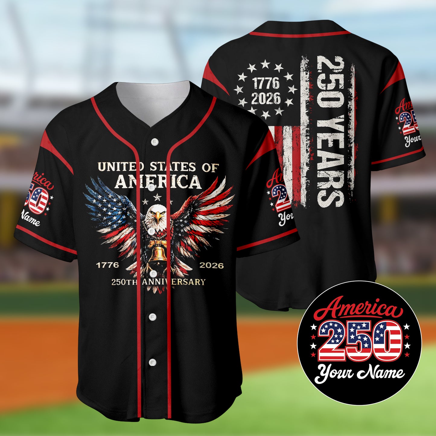 Custom Name America 250th Anniversary, USA Independence Day 4 of July Baseball Jersey