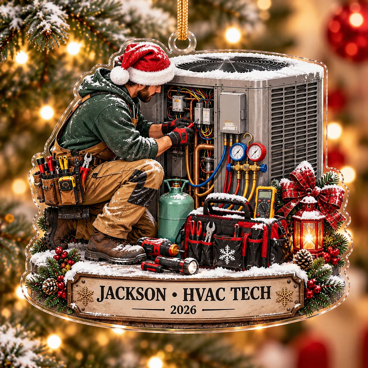 Personalized HVAC Technician Acrylic Ornament - Custom Name Christmas Gift 2027