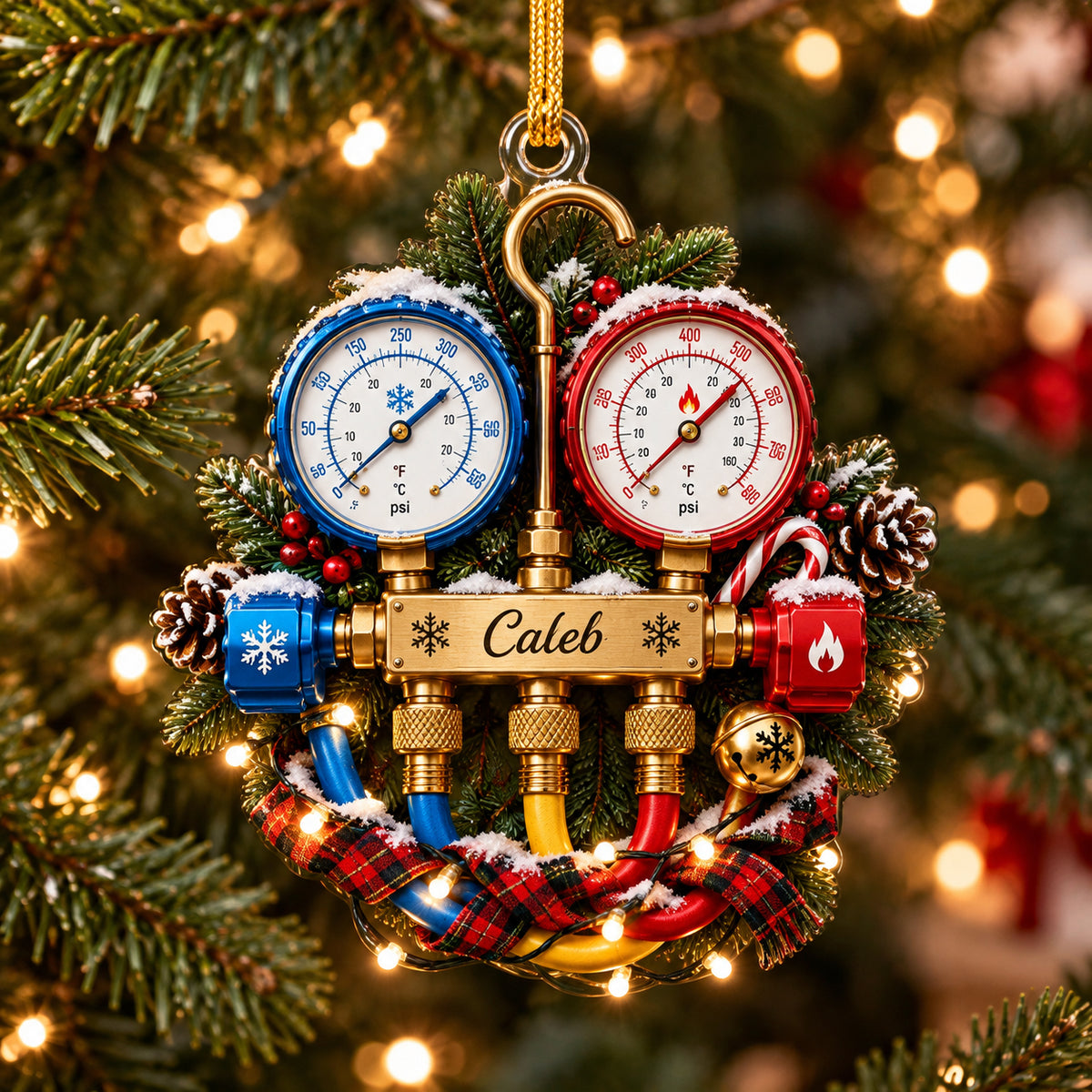 Personalized HVAC Manifold Gauge Acrylic Ornament – Custom Name Christmas Gift for HVAC Technicians