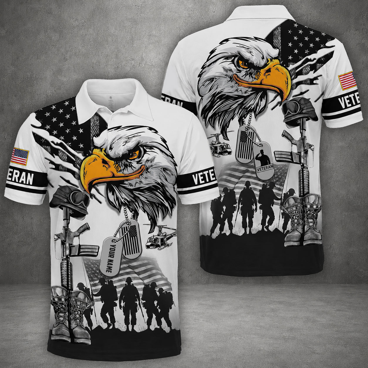Custom Name US Military Veteran Polo Shirt