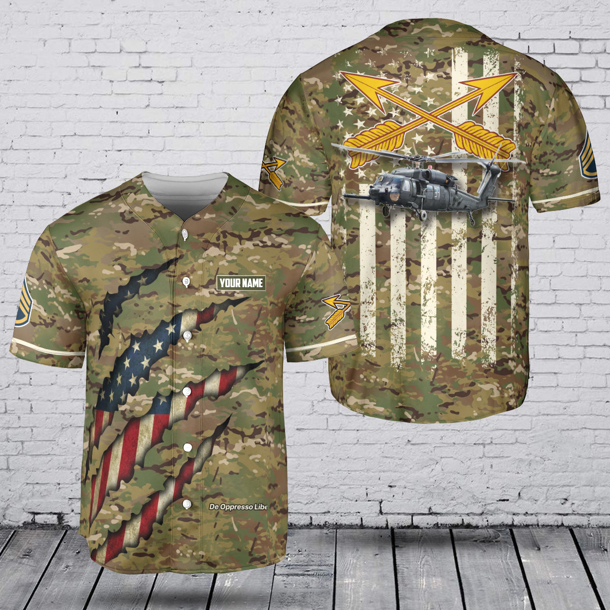 Custom Name & Rank US Army Special Forces (Green Berets) - MH 60 Black Hawk Baseball Jersey