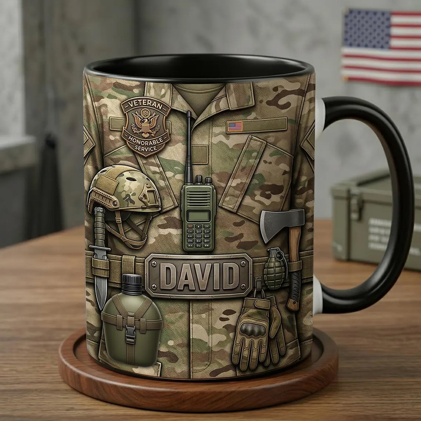Personalized Military Veteran Mug, Father's Day Gift For Dad Grandpa