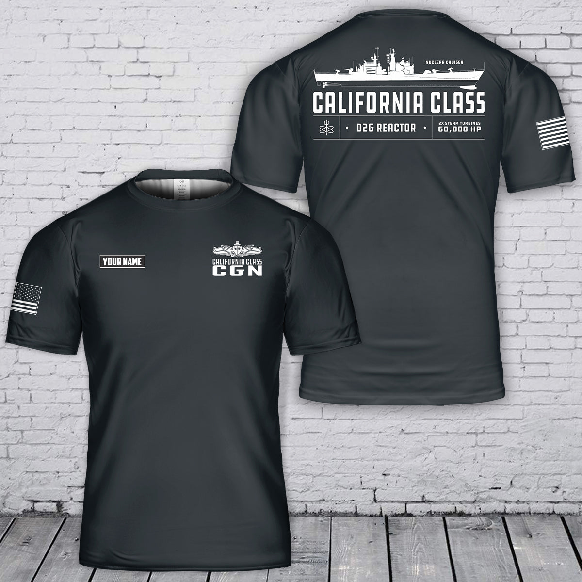 Custom Name US Navy USS California Class Nuclear Powered Cruiser (CGN) 3D T-Shirt