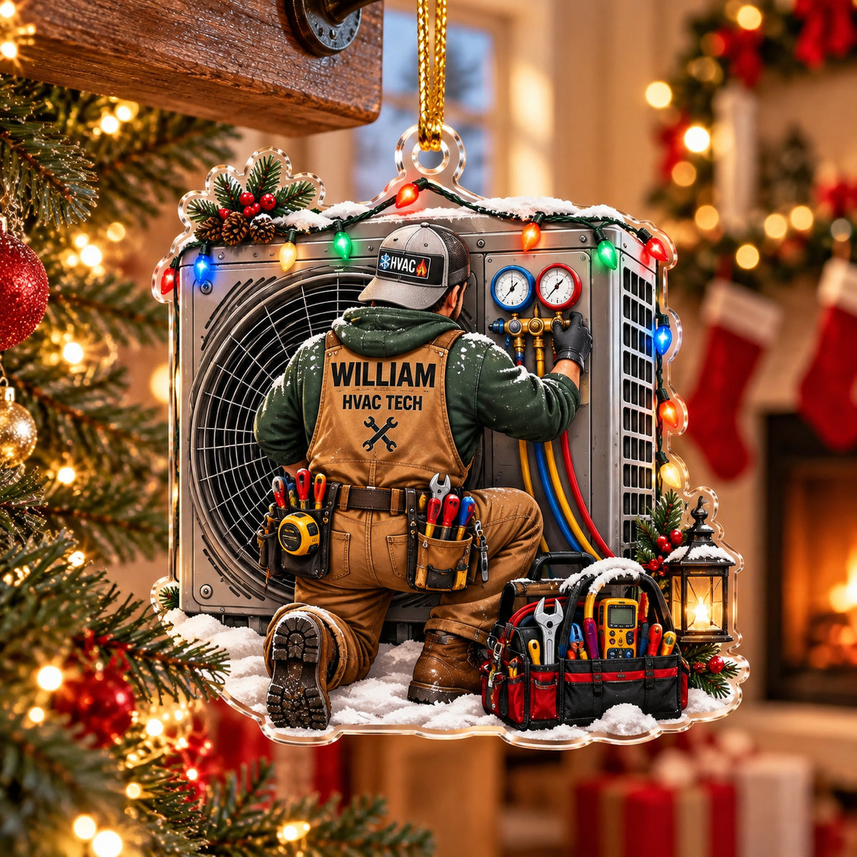 Personalized HVAC Technician Acrylic Ornament – Custom Name AC Repair Christmas Gift