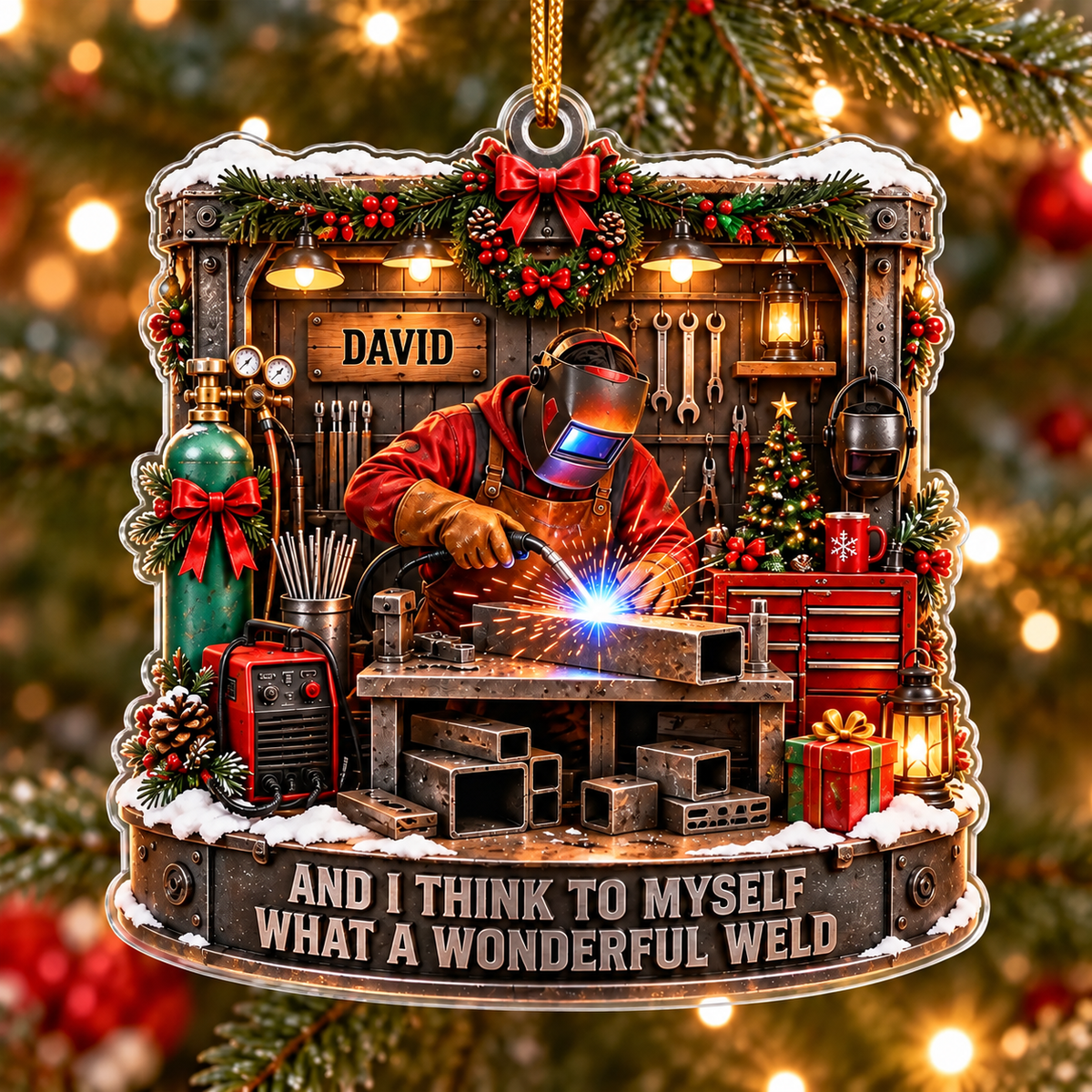 Personalized Welder Workshop Acrylic Ornament - Custom Name Christmas Gift for Welders