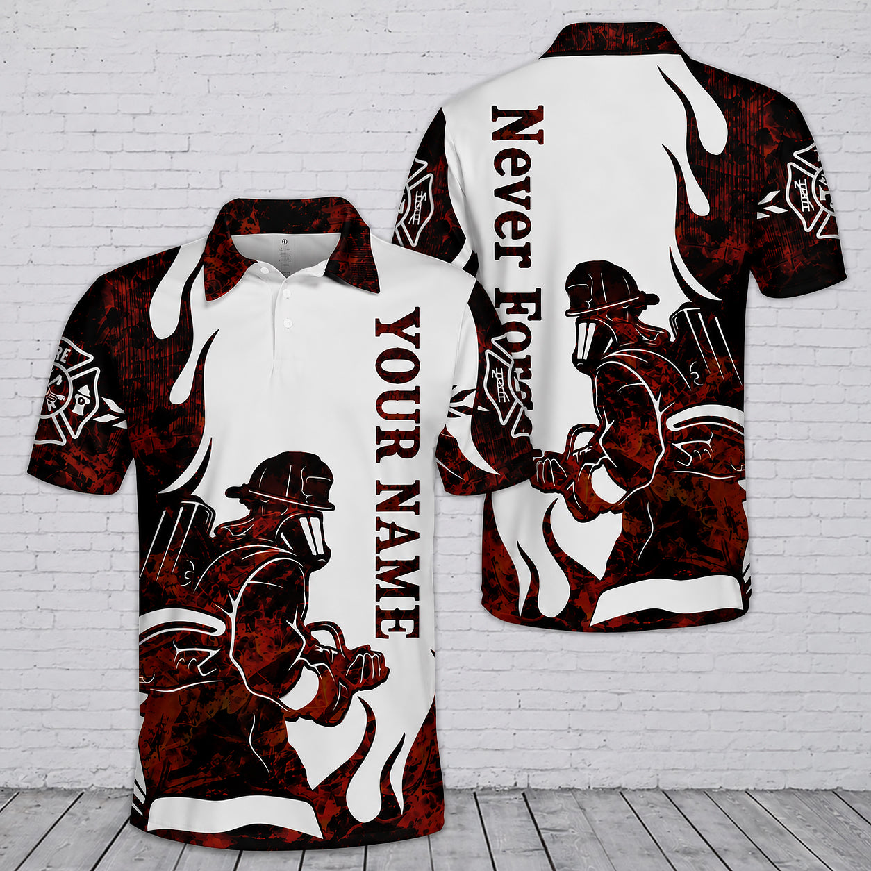 Custom Name Proud Firefighter Never Forget Polo Shirt