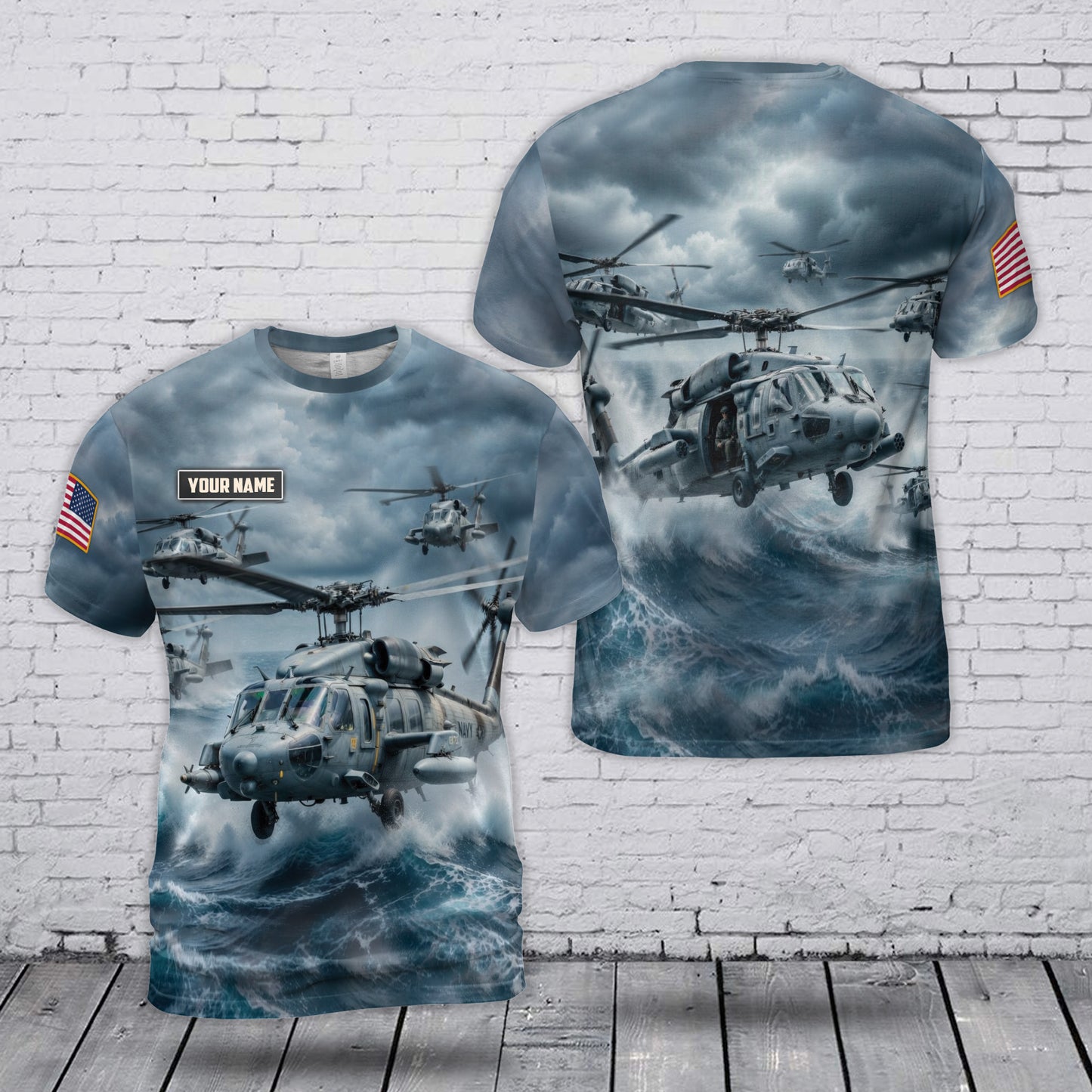 Custom Name US Navy MH-60 Seahawk 3D T-Shirt