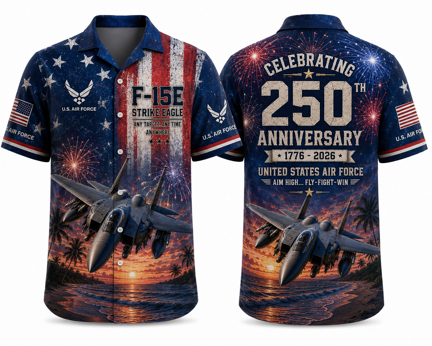 U.S Air Force F-15E Strike Eagle 4th July 250th Anniversary 1776-2026 Hawaiian Shirt