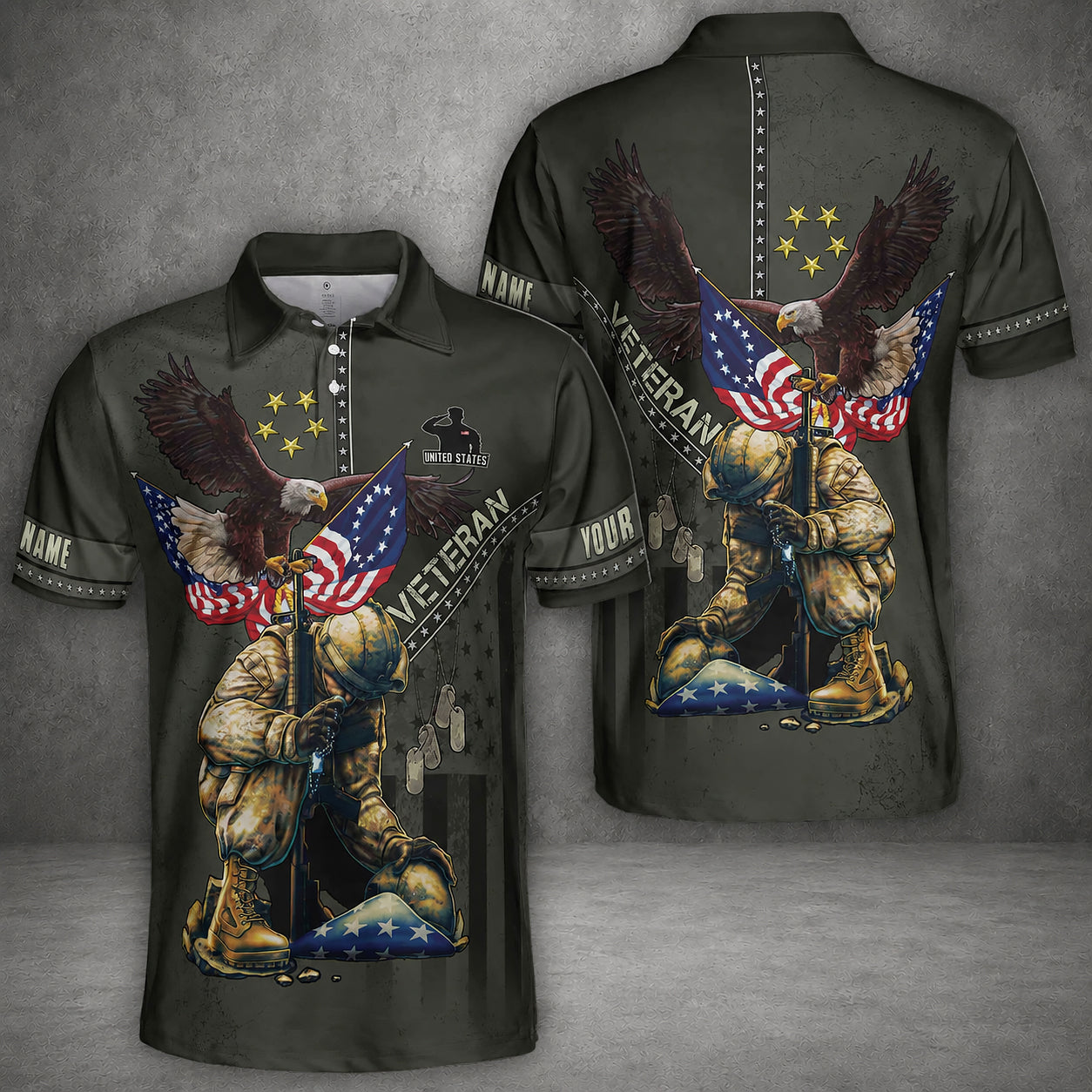 Custom Name US Military Veteran Polo Shirt