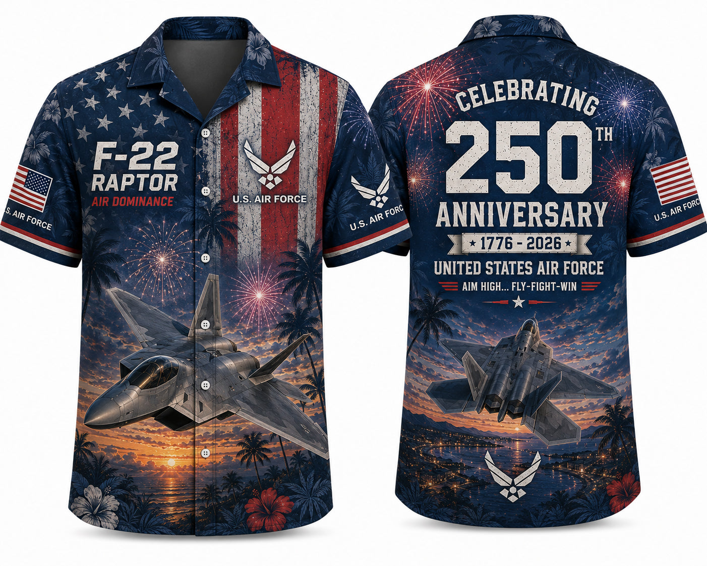 U.S Air Force F-22 Raptor 4th July 250th Anniversary 1776-2026 Hawaiian Shirt