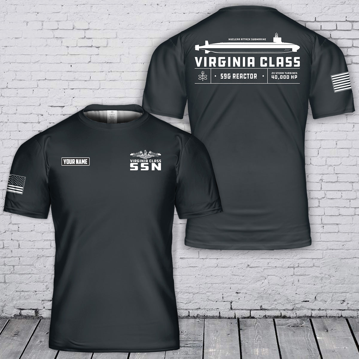 Custom Name Virginia Class Submarine (SSN) 3D T-Shirt
