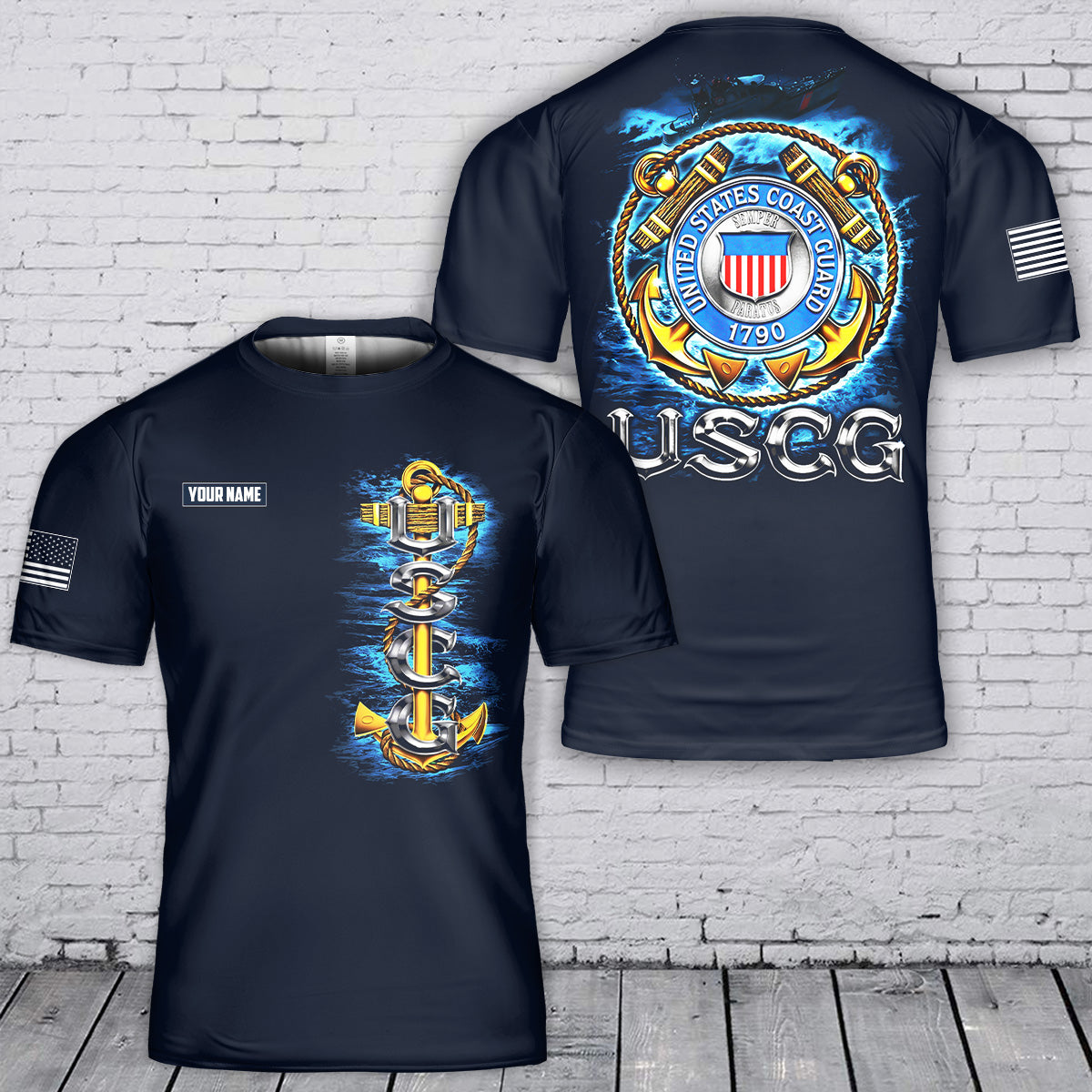 Custom Name US Coast Guard (USCG) 3D T-Shirt