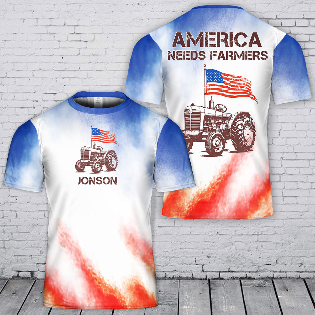 Custom Name American Farmer 4th Of July Tractor 3D T-Shirt