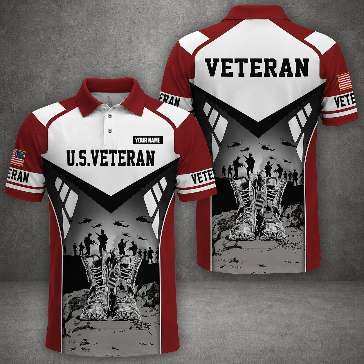 Custom Name US Military Veteran Polo Shirt