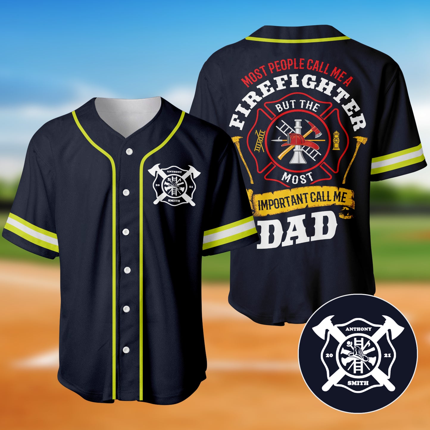 Custom Firefighter Dad Baseball Jersey