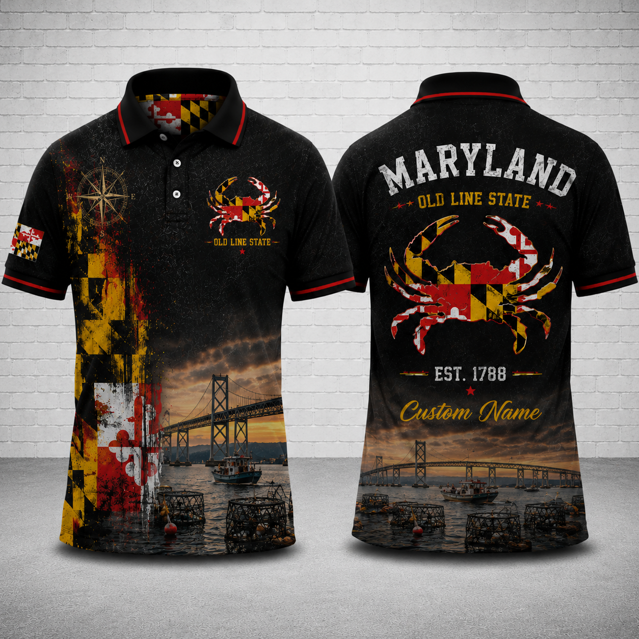 Custom Name Maryland Blue Crab Polo Shirt - Chesapeake Bay Old Line State Polo