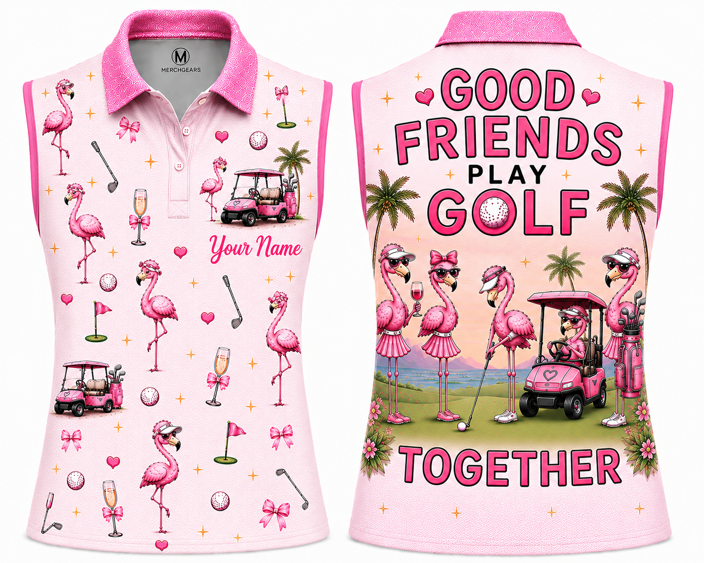 Personalized Good Friends Play Golf Together Women's Sleeveless Athleisure Polo Shirt