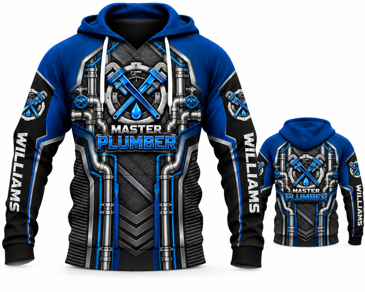 Personalized Master Plumber Blue Pipeline 3D Hoodie - Custom Name