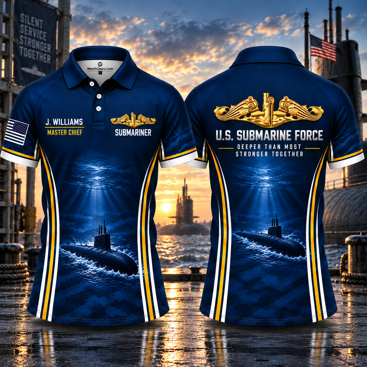 US Submarine Force Deeper Than Most Stronger Together Custom Name & Rank Polo Shirt