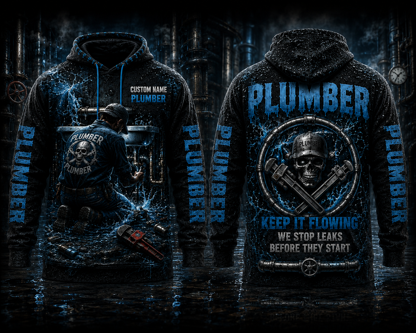 Custom Name Plumber Keep It Flowing We Stop Leaks Halloween 3D Hoodie