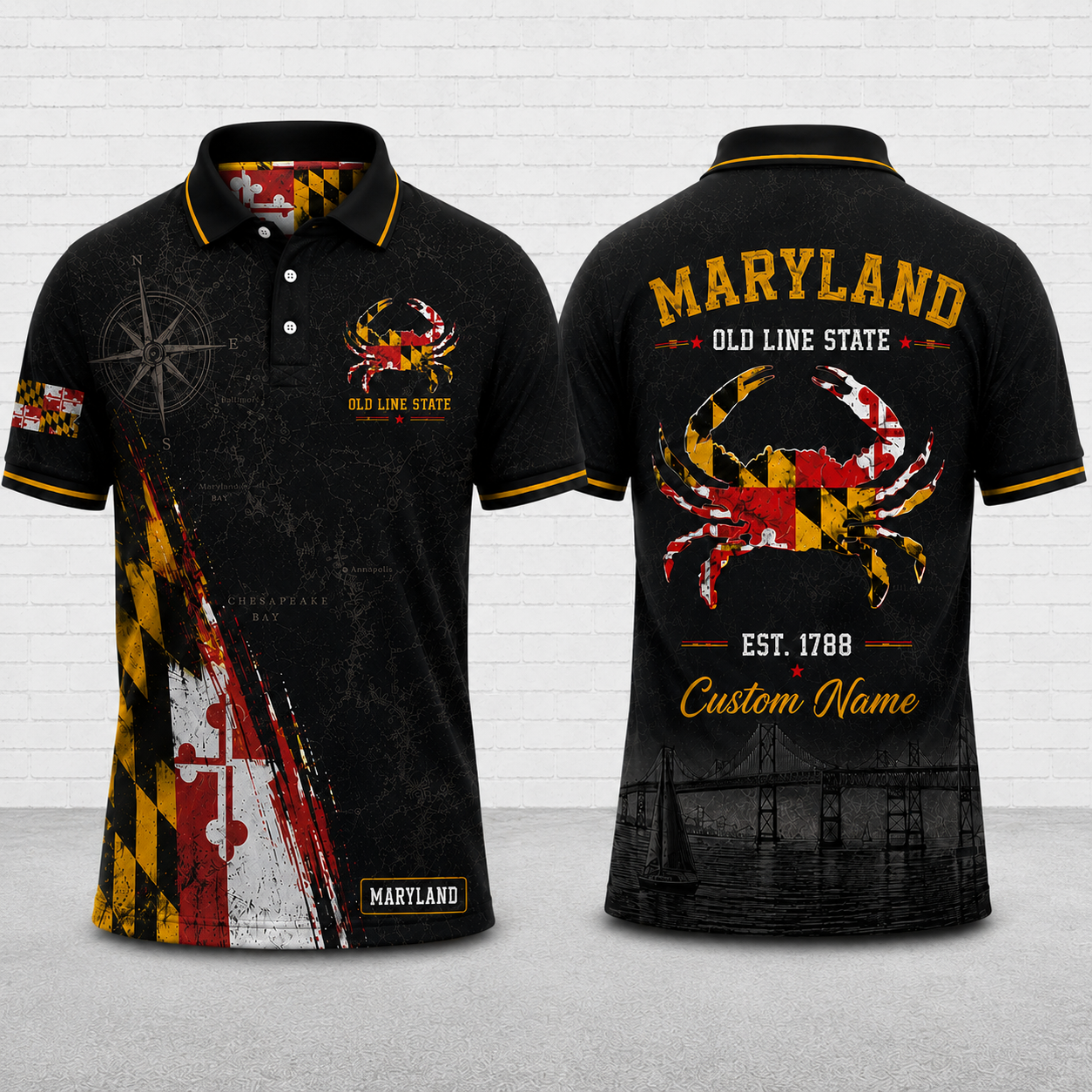 Custom Name Maryland Blue Crab Polo Shirt - Personalized Chesapeake Bay Heritage Polo