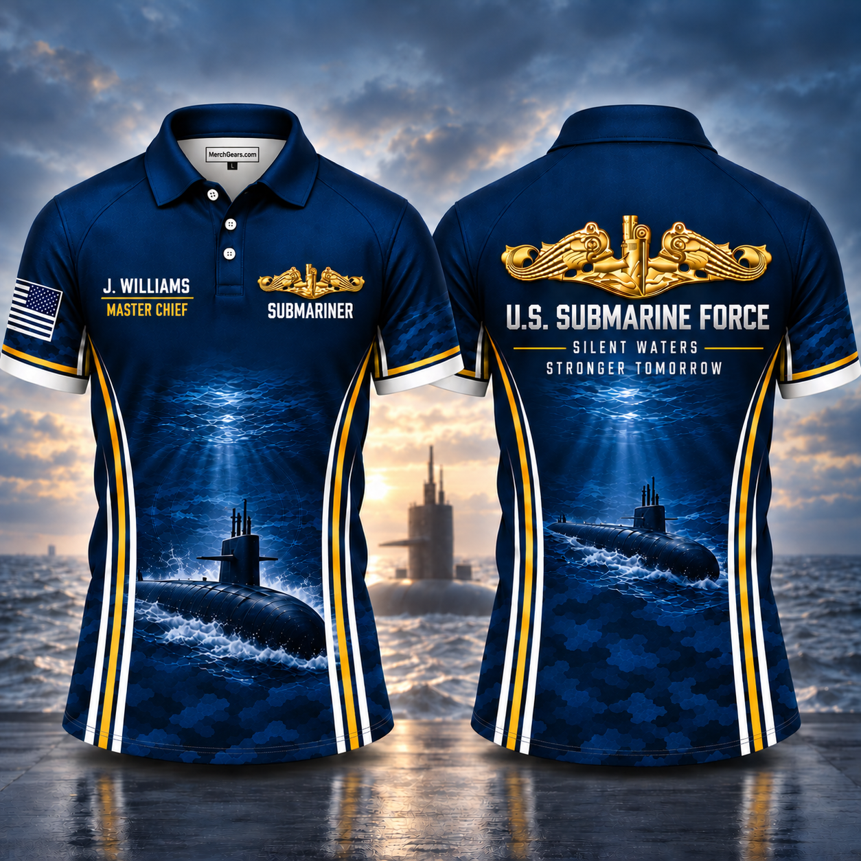 US Submarine Force Silent Waters Stronger Tomorrow Custom Name & Rank Polo Shirt TT0809PK06