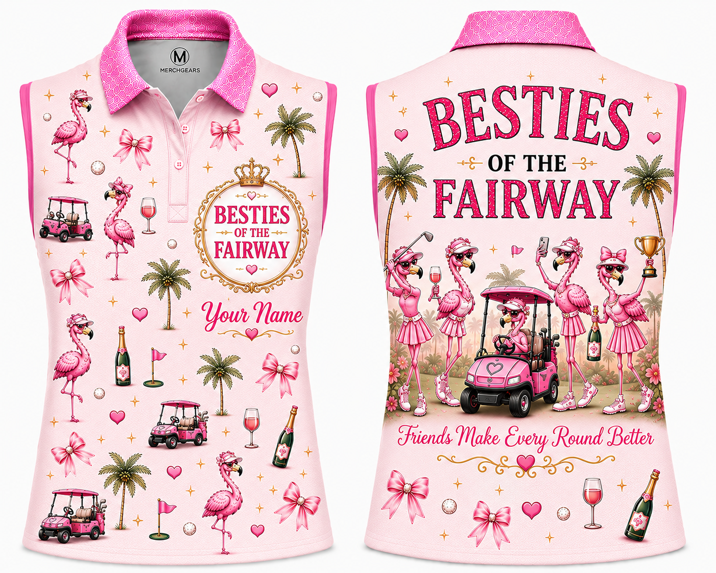 Personalized Besties Of The Fairway Women's Sleeveless Athleisure Polo Shirt