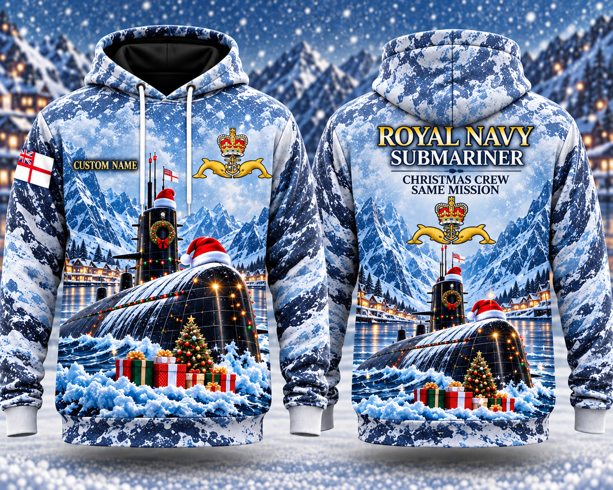 Royal Navy Submariner Christmas 3D Hoodie - Custom Name Gift